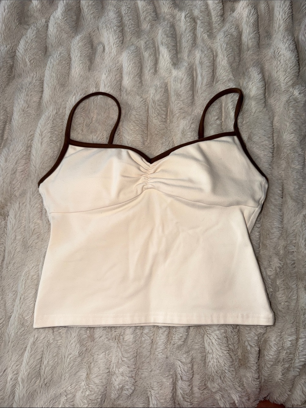 437 Cream Cami Tank with Brown Trim